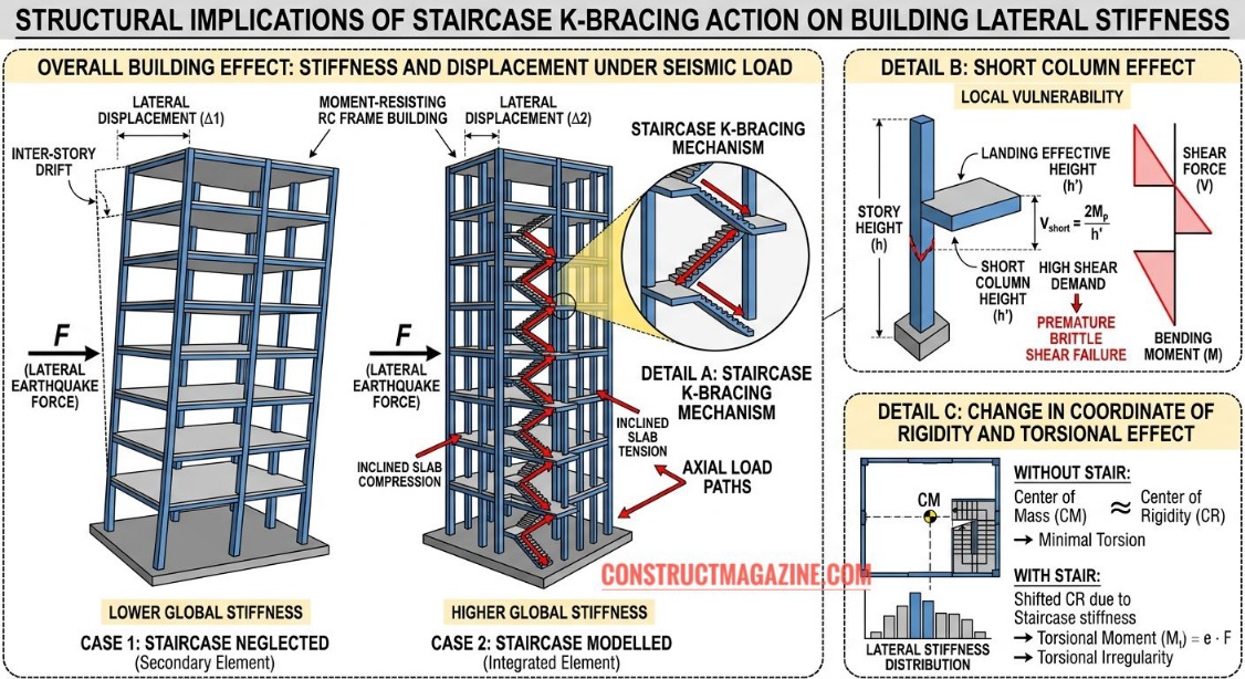Stairs affecting building stiffness in structural analysis 